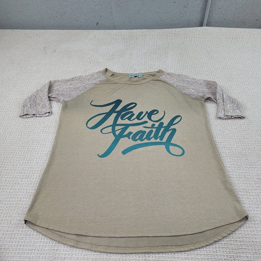 Southern Grace Shirt Womens 2XL Beige Have Faith Cross Christian Blouse Casual